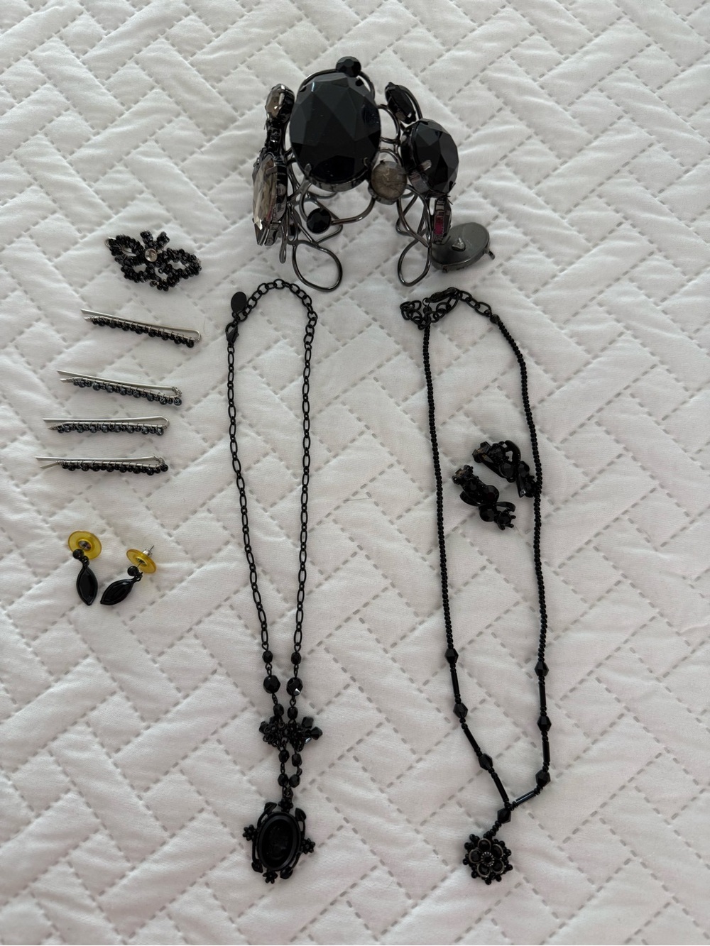 Lot of Black Necklaces, Earrings, Hair Clips and Bracelet